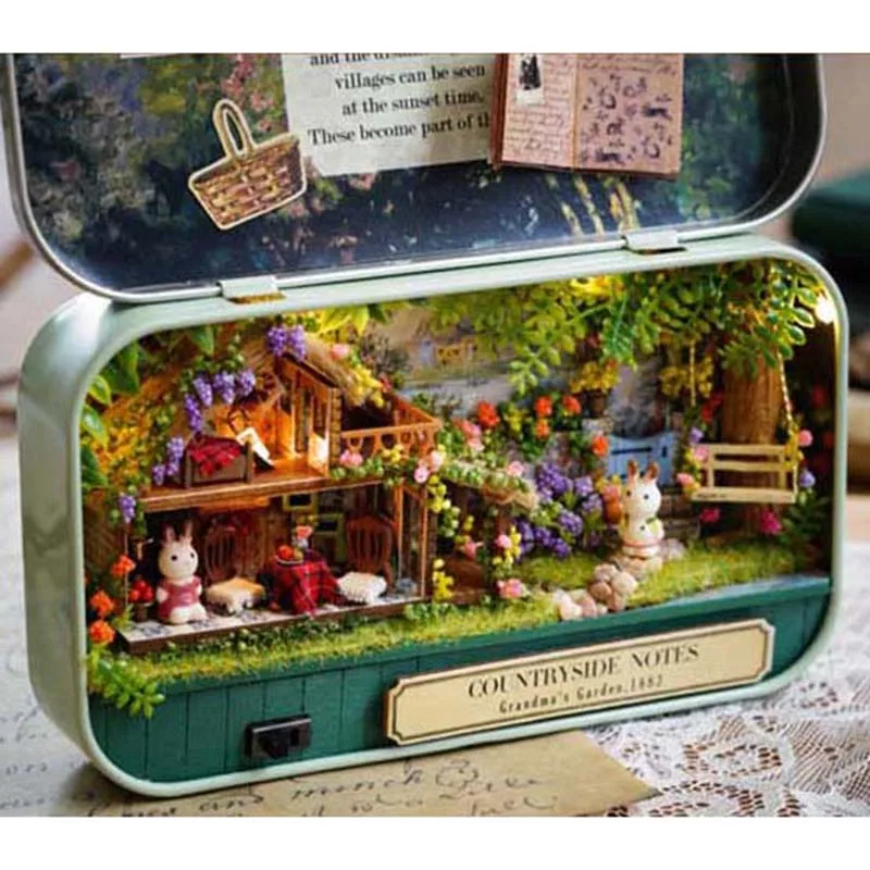 

Box Theater Dollhouse, Mini Cabin Handicraft DIY Assemble House Kits Art Gifts Creative With String Light Tweezer Ruler For Kids