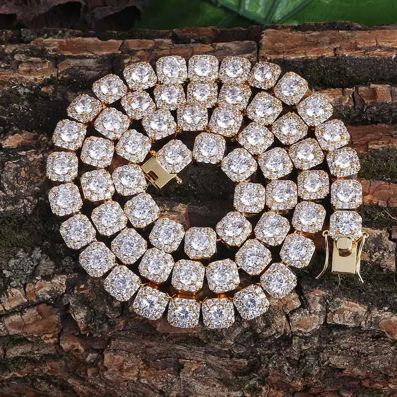 Skup Hip Hop 10MM Bling Iced Out łańcuch tenisowy plac krata AAA CZ kamień złoty srebrny Cubic cyrkon Chokers naszyjniki dla mężczyzn biżuteria