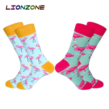 

LIONZONE 2Pairs/Lot New Colored Mens Happy Socks with Flamingo Zebra Wedding Gift for Men Unisex Couple Art Cotton Socks Funny