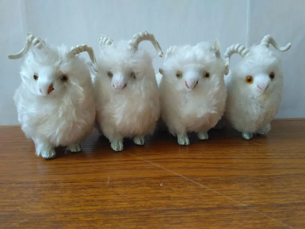 simulation goat plastic&faux furs white sheep one lot /4 pcs mini