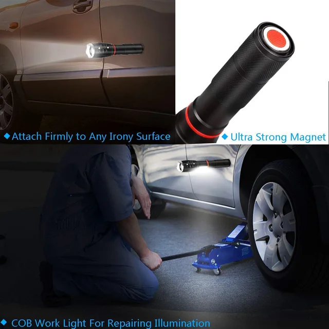LED 8000 Lumens T6 Handheld Tactical Flashlight  COB Lantern Magnetic 6 Modes Water Resistant for Telescopic focusing work light 4