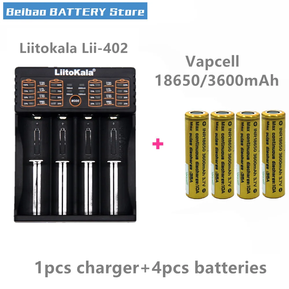 4 шт VAPCELL INR 18650 3600mAh 3,7 V перезаряжаемая литиевая батарея высокой мощности непрерывная 35A vs keeppower дымовая E-CIG IMR батарея