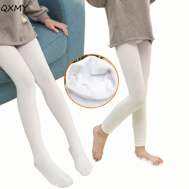 

baby girls dancing pantyhose Autumn winter velvet school girls white tights kids warm stocking 1-8T