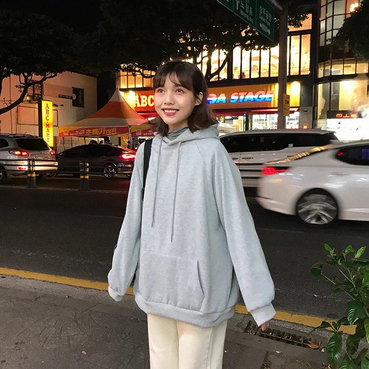  9 colors 2018 autumn and winter loose solid color long-sleeve pullover thick sweatshirts womens hoo