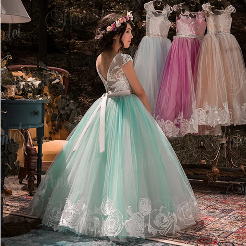 Длинное Элегантное торжественное свадебное платье для девочек; праздничная одежда; платье для выпускного; платья для первого причастия; Новогоднее платье принцессы