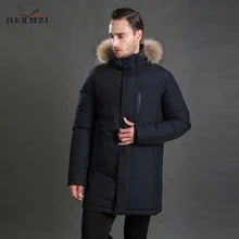 HERMZI 2017 New Men Down Coat Fashion Winter Down Jacket Long Parka Thicken 70% Duck Down Raccoon Fur Collar -30C Free Shipping