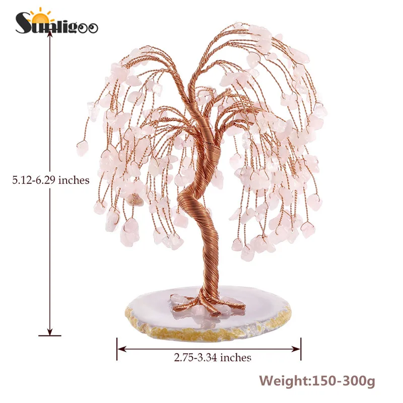 Sunligoo розовый кварц целебные Хрустальные Фигурки дерева драгоценный камень с натуральным агатом основа денежное дерево фэн-шуй украшения 5,12-6,29"