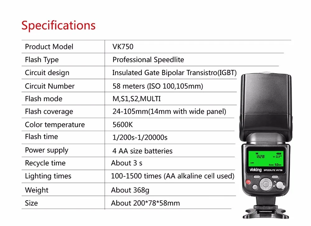 Voking VK750 ручная Вспышка Speedlite с ЖК-дисплеем для Canon Nikon Panasonic Olympus Pentax и других DSLR камер