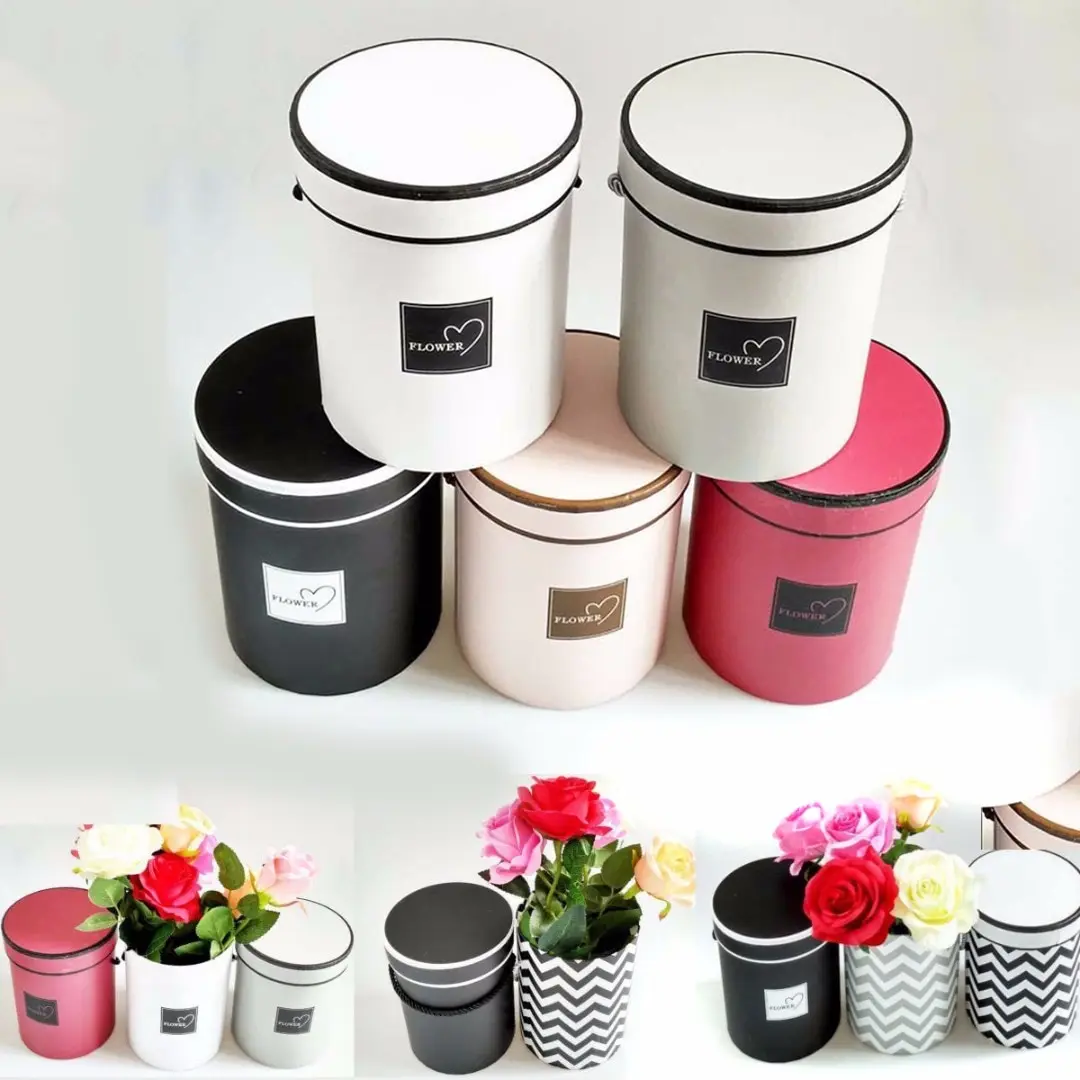 1Pc Creative Handheld Round Flower Bouquet Boxes Living Vases Florist Box Flower Plant Boxes D14*H18CM Drop Shipping