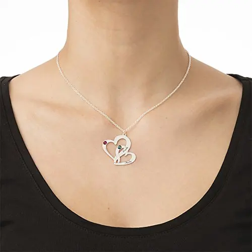 Выгравированное ожерелье с двумя сердечками с камнями по месяцу рождения Новое поступление Длинные ожерелья из камня по дате рождения на заказ под любое имя YP2486