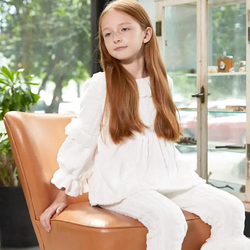 Пижамы для детей; сезон осень-зима; Детские комплекты одежды для сна с длинными рукавами; Рождественский набор пижам пижамы для маленьких девочек; Детские комплекты одежды - Цвет: Белый