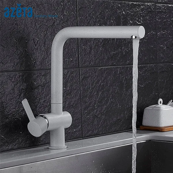 

Azeta Paint Spraying White Kitchen Sink Tap Right Angle Design Single Handle Deck Mounted Kitchen Faucet AT7408W