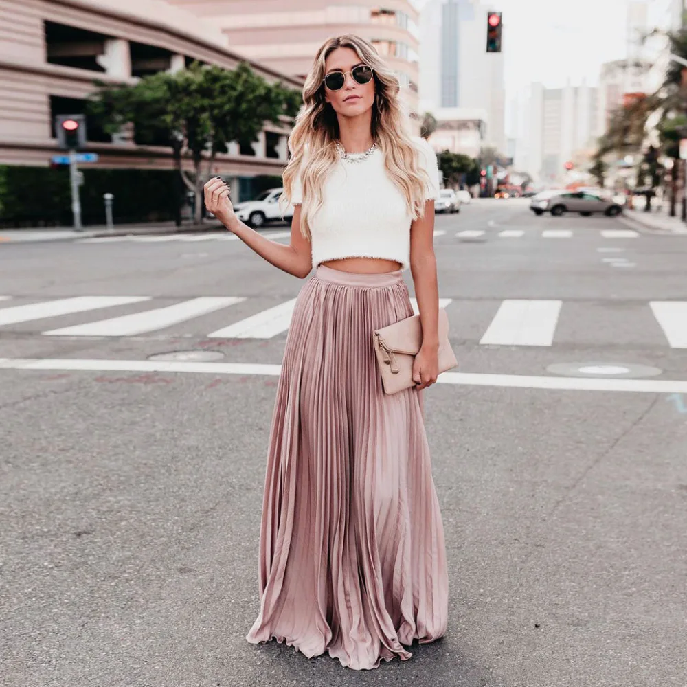 

Womens Fashion High Waist Fold Soild Vintage Loose Beach Wrap Long Skirt #4D17