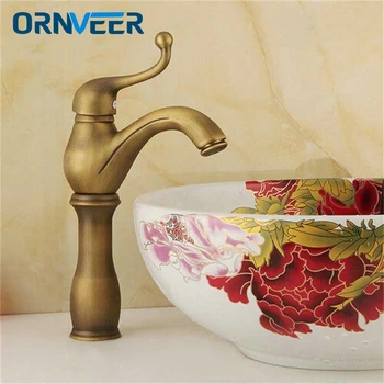 

Free Shipping Solid Style Tall&Short Antique Brass Bathroom Faucet Single Handle Single Hole Brass Basin Sink Mixer Tap A-027