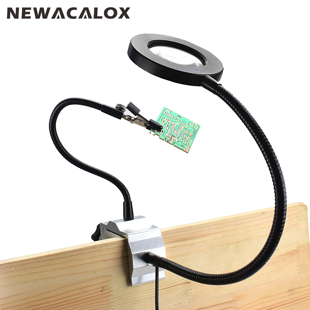 NEWACALOX USB 3X увеличительное стекло Рабочий свет паяльник держатель скамейка тиски, стол зажим паяльная станция 2 шт. гибкий манипулятор