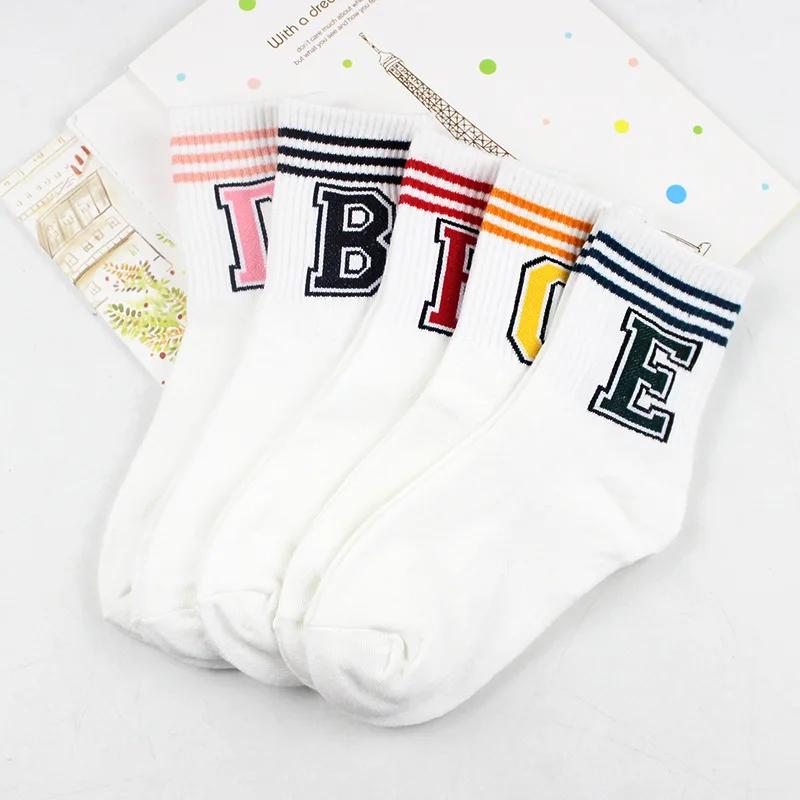 Cute Casual Letters Korean Striped Stripes Two Horizontal Women's Socks 