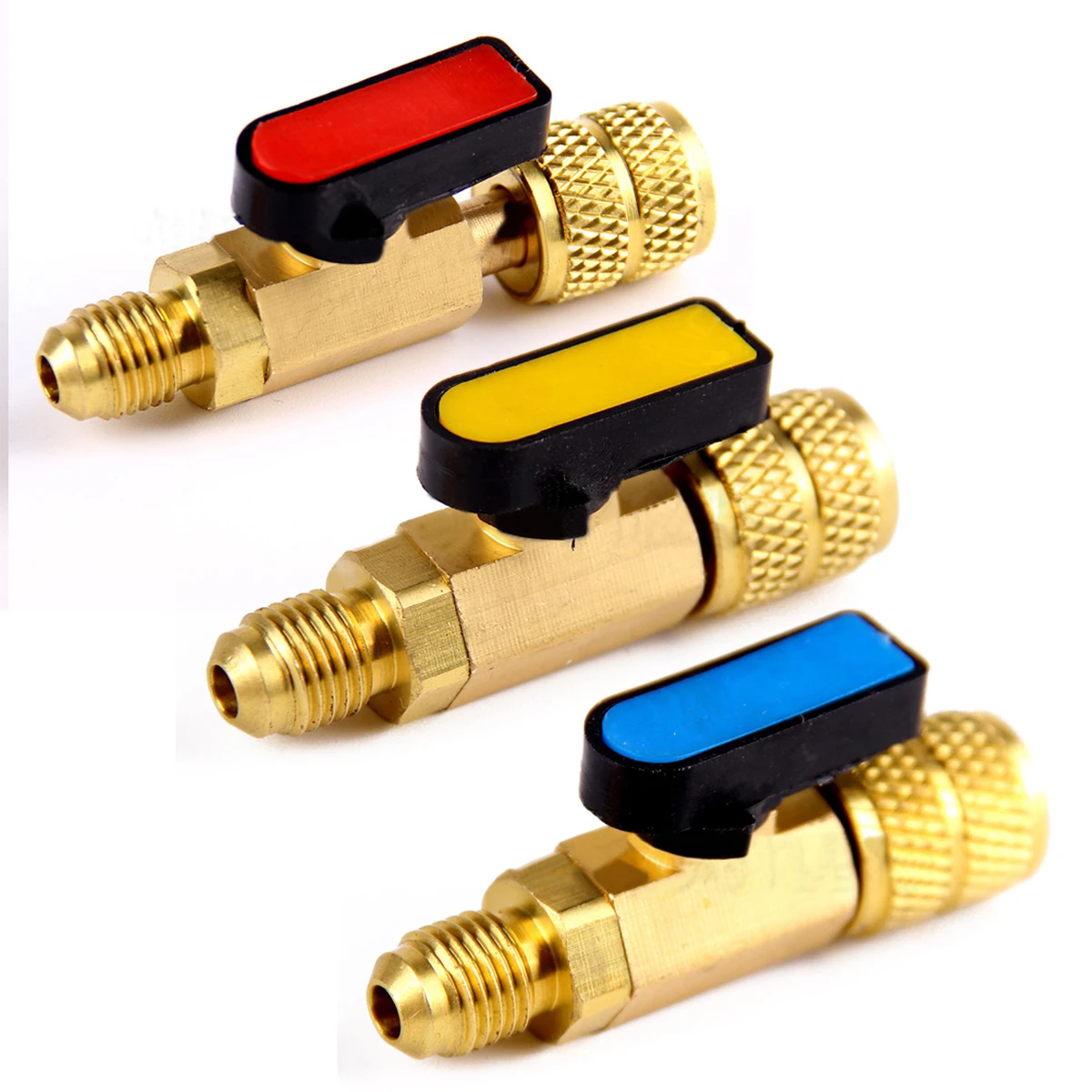 3Pcs/Set Brass R410A Refrigerant Straight Ball Valves AC Charging Hoses
