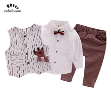 Комплекты одежды для маленьких мальчиков г., осенняя хлопковая рубашка с галстуком-бабочкой, жилет комплект из 3 предметов со штанами, костюмы с длинными рукавами для мальчиков в джентльменском стиле