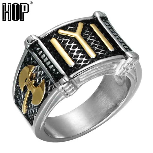 HIP Two Tone Titanium Stainless Steel Axe Ax Rings Ottomans Seal Kayi Ertugrul R HIP Two Tone Titanium Stainless Steel Axe Ax Rings Ottomans Seal Kayi Ertugrul R