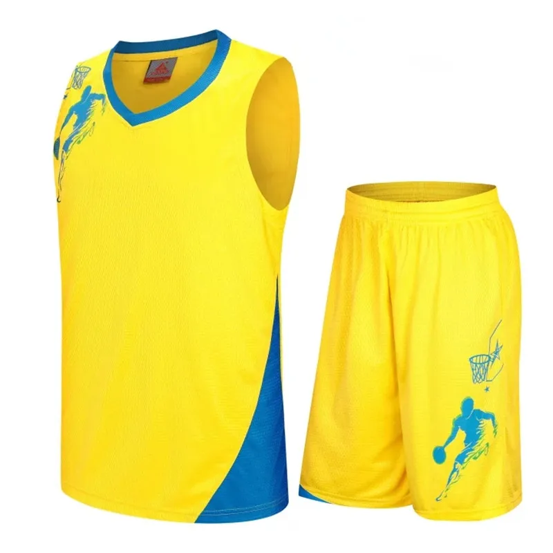 New Men Basketball Jersey Sets Uniforms kits Adult Sports clothing Breathable basketball jerseys shirts shorts DIY Custom - Цвет: 8081 men yellow