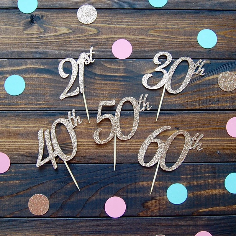 Gold Silver Black Glitter 50th Cupcake Toppers Picks Fifty