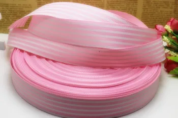 

New arrival wholesale 50yards/lot 1" 25-26mm pink white striped printed Grosgrain Ribbon