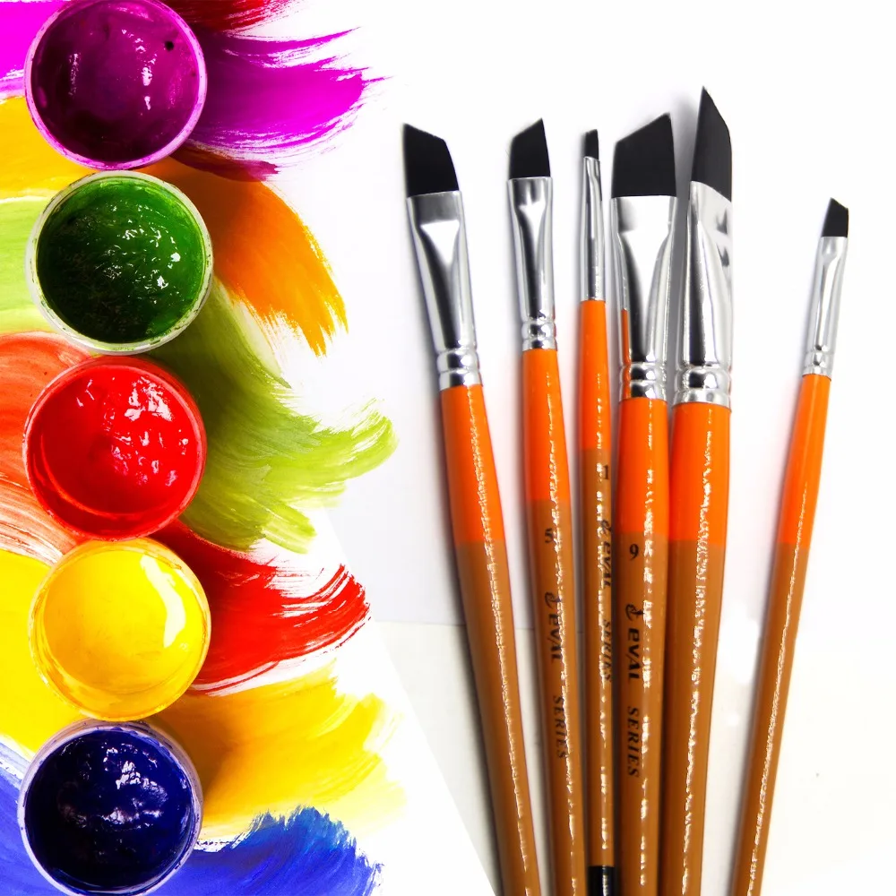 

Eval 6pcs/set Nylon Hair Painting Brushes Acrylic Art Supplies Artist Oil Watercolor Paint Brush for School Student Drawing Tool