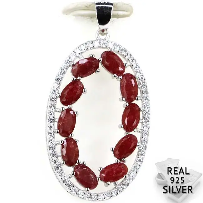 

Guaranteed Real 925 Solid Sterling Silver 2.7g Ravishing Real Blood Ruby, CZ Woman's Pendant 35x18mm