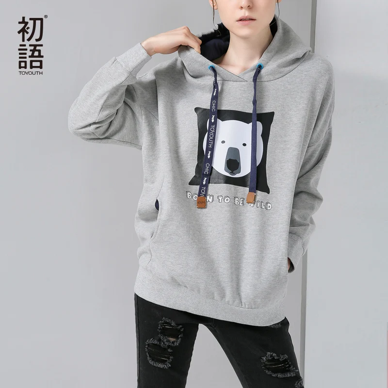  Toyouth Women Hoodies Sweatshirts 2019 Autumn Cartoon Printed Long Sleeve Pullover Hooded Tracksuit