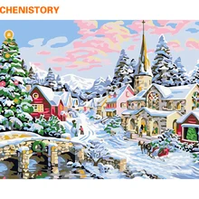 CHENISTORY Снежный пейзаж DIY Набор для рисования по номерам картина маслом на холсте настенная художественная картина уникальный подарок для украшения комнаты