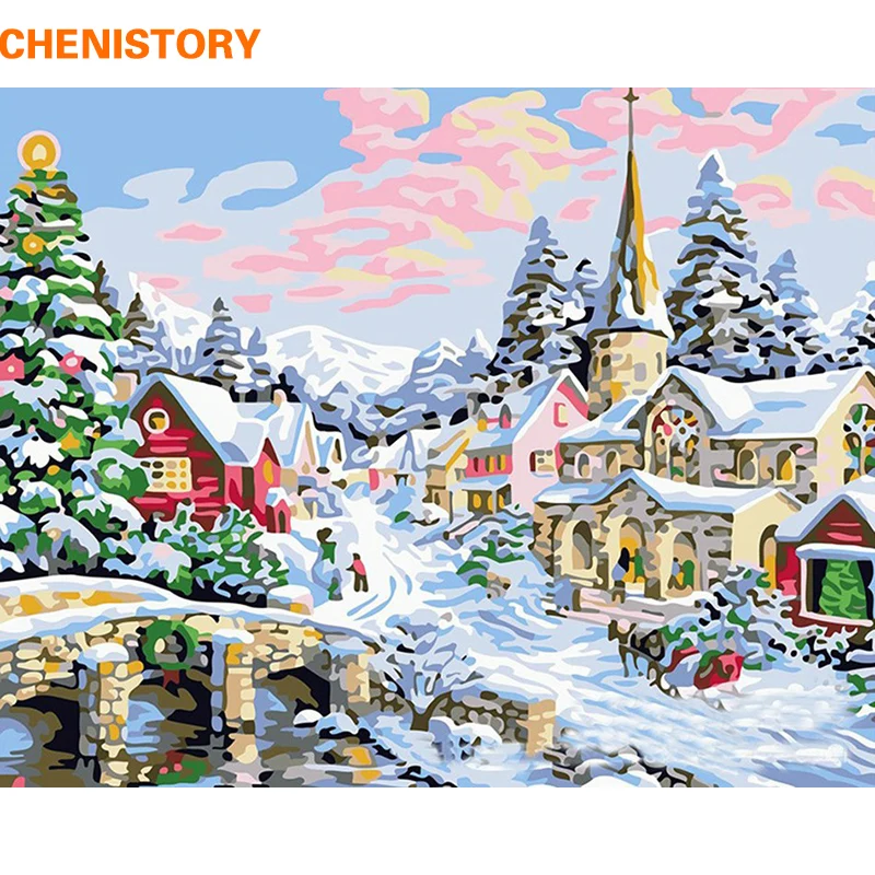 

CHENISTORY Snow Landscape DIY Painting By Numbers Kits Oil Painting On Canvas Wall Art Picture Unique Gift For Room Decoration