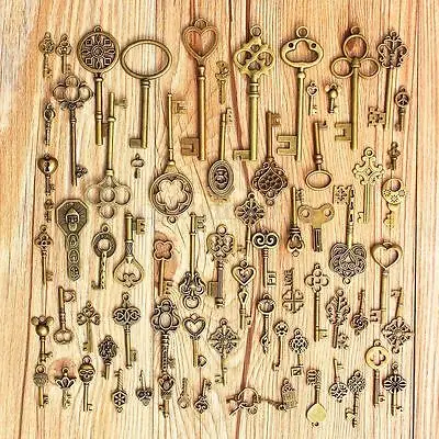 

70pcs/sets Antique Vintage Old Look Bronze Skeleton Keys present gift Fancy Heart Bow for party supplies decor