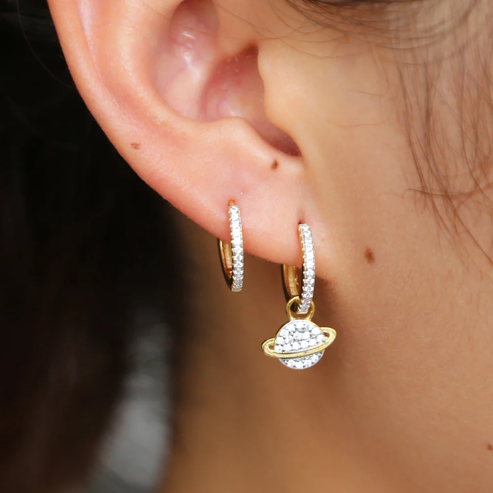 

925 Silver Dream Earrings Gold Color Small Earth Rhinestone Stud Earrings Women Round Zircon jewelry Earrings Dangle for Girls