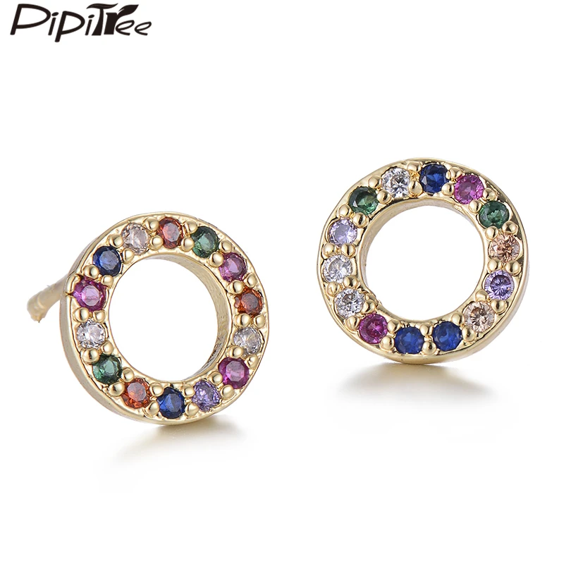 

Pipitree AAA Cubic Zirconia Hollow Round Circle Stud Earrings Gold Color 10MM Classic Women Earrings Fashion Jewelry Brincos