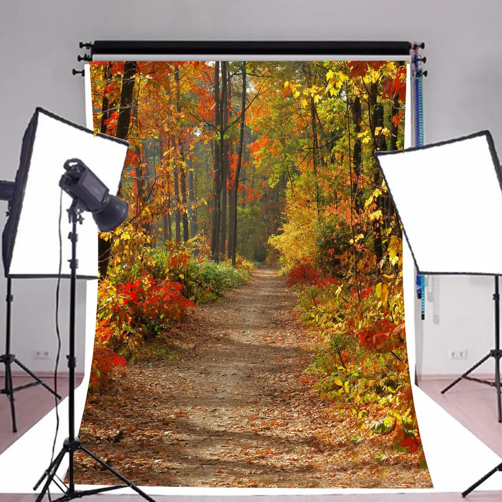 

Vintage Photography Backdrop Photo Studio Studio Background Portable Photo Background 3x5FT Warm Maple Leaves Path Collapsible