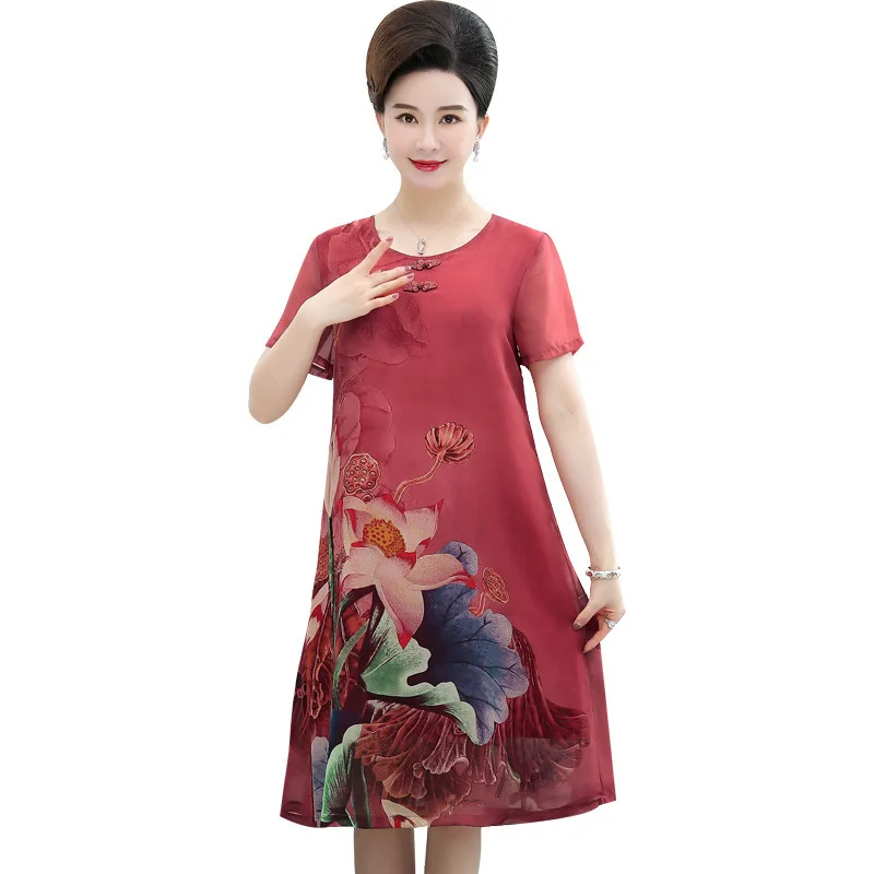 

Plus Size XL-5XL 2019 Spring Summer New Fashion O-Neck Flower Printed Short Sleeve Party Dresses Woman Knee-Length Dress