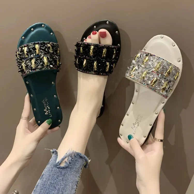 

EABXZ slippers women 2019 new slipper flat-soled beach flip flops fashion internet celebrity ladies flip flops fluffy slippers