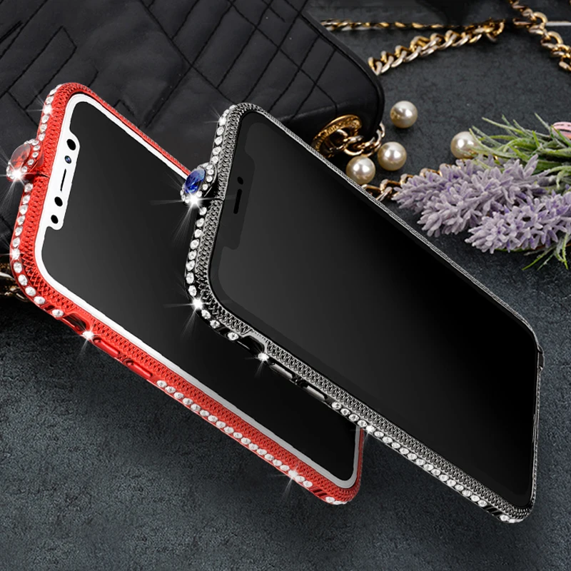 Роскошный Блестящий металлический чехол бампер со стразами для iPhone 11 XS Max XR X 10 6 6S 7