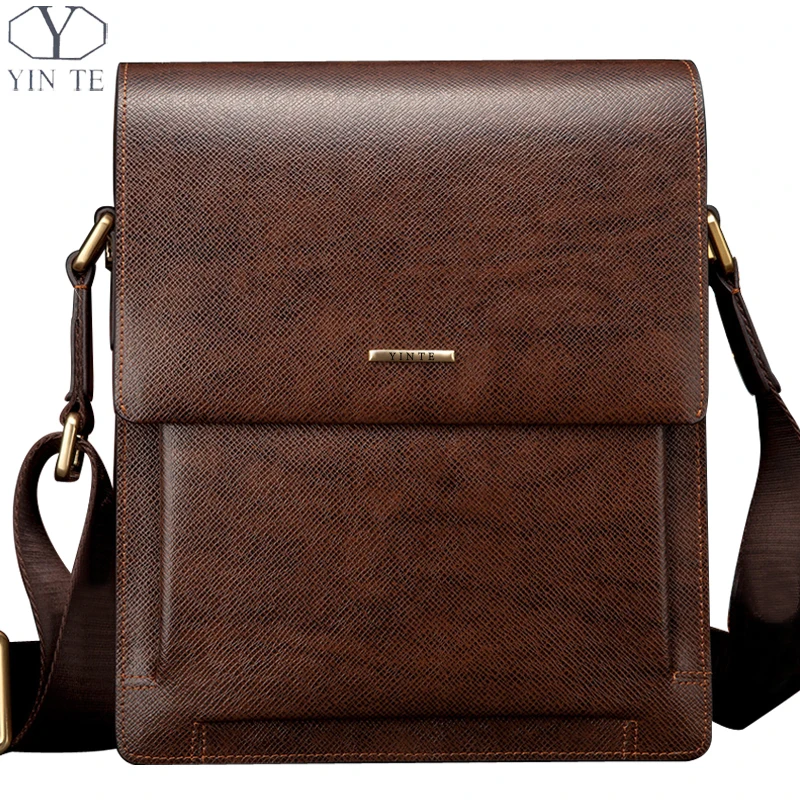 

YINTE Fashion Leather Men's Messenger Bags Business Leather Small Shoulder Bag Brown Bags Men Cover HandBags Portfolio T8277-1