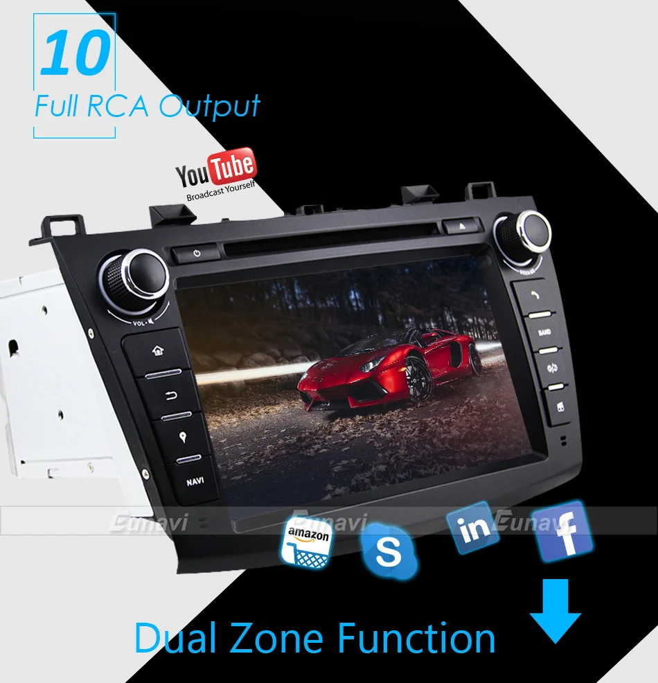 Excellent Eunavi 8" HD Screen 2 din Android 9.0 Quad Core Car DVD Player for 2010 2011 2012 2013 MAZDA 3 stereo radio GPS Navigation wifi 16