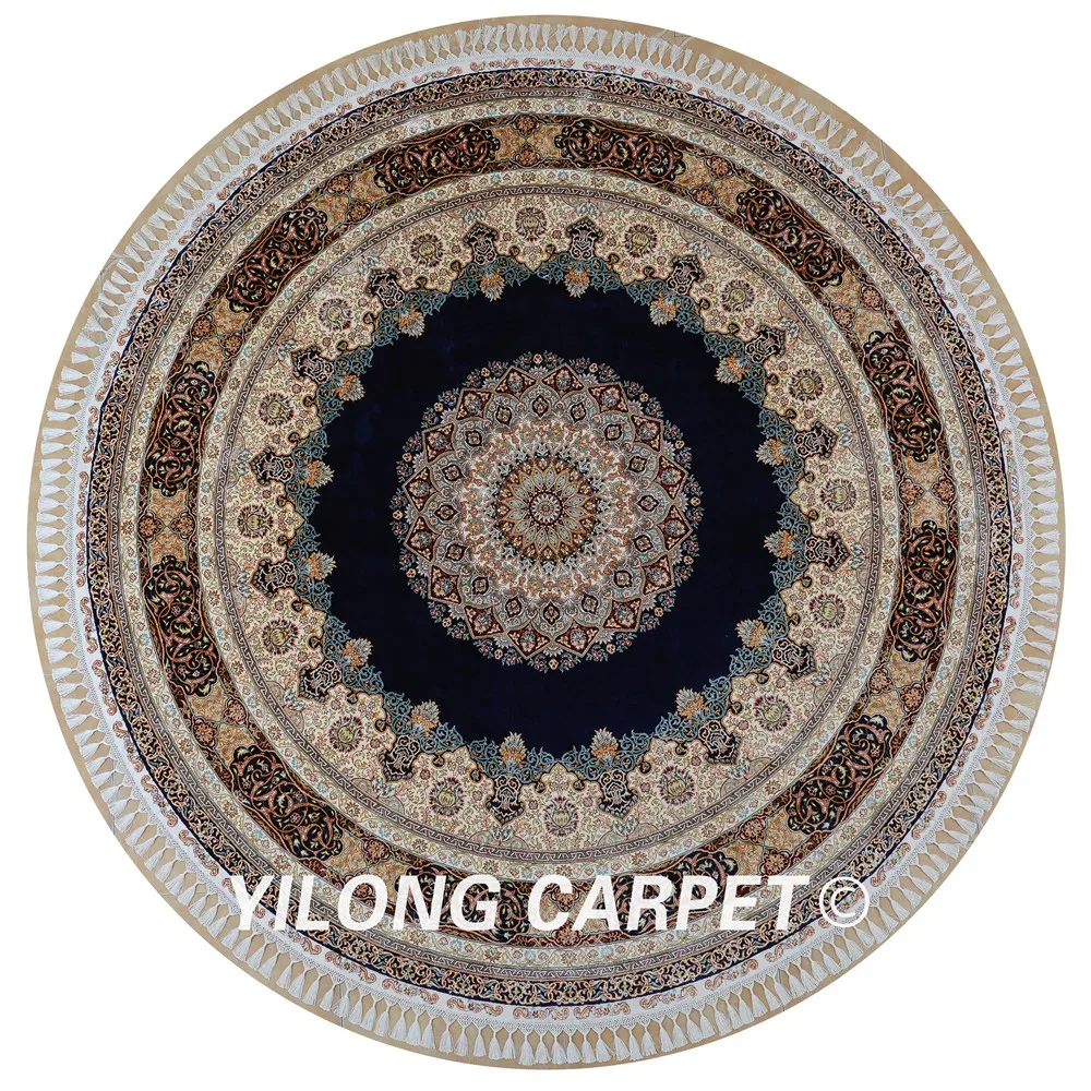 Yilong 9.1'x9.1' Oriental carpet round blue medallion exquisite turkish