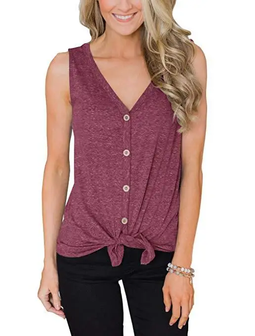 

Fashion Women Casual T Shirts Sexy V-neck Sleeveless Cardigan T-shirt Button Up Womens Tee Tops Shirts Feminina Plus Size