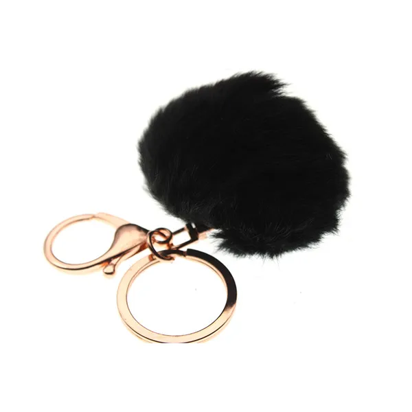6-8cm 16 Colors Fluffy Rabbit Fur Ball Key Chain Cute Cream Black Pompom Artificial Rabbit Fur Keychain Women Car Bag Key Ring black