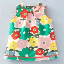 LD-111, цветок, 6 шт./партия, детское платье для девочек, жилет, платье с принтом, топ для 1-6 лет, хлопок