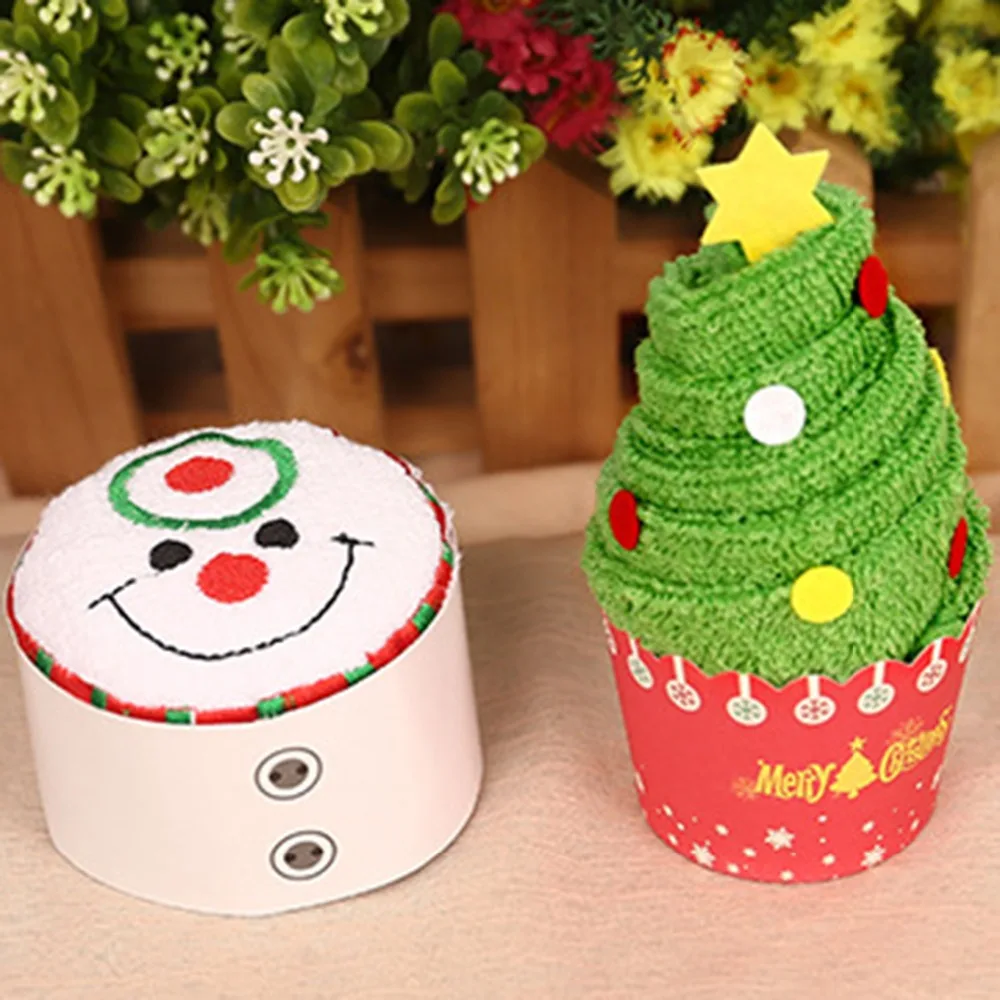 30x30 см мини милый праздничный торт моделирование полотенце Санта Клаус снеговики, елки Мороженое Хлопок креативный подарок подарки