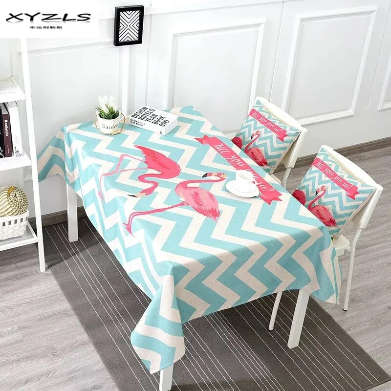 

XYZLS American Style Cotton Linen Tablecloth Flamingo Tropical Leaves Printed Thicken Table Cloth for Dining Table Decoration