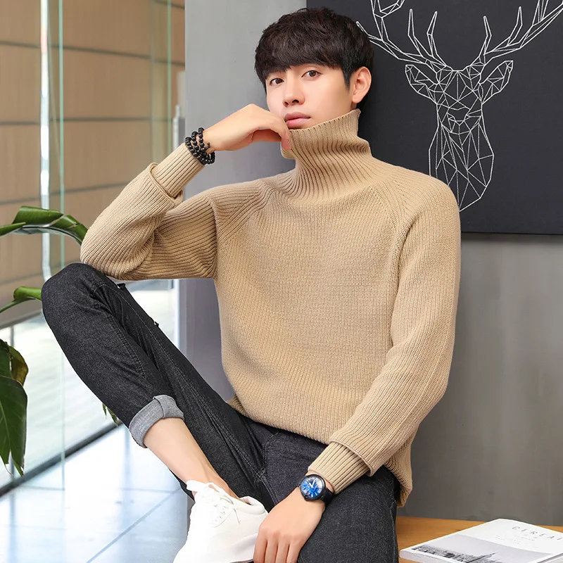 New Fashion Turtleneck Sweater Mens Pullover Solid Slim Fit Knitred Pullovers Autumn Korean Style Casual Men Clothes | Мужская одежда
