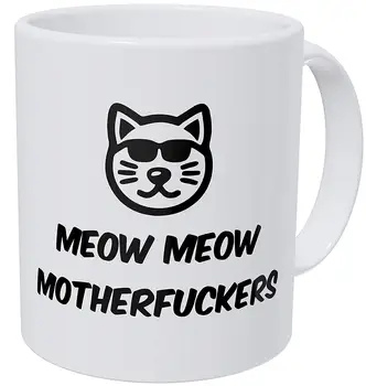 

Meow Meow Cool Cat Face Glasses 11 Ounces Funny Coffee Mug
