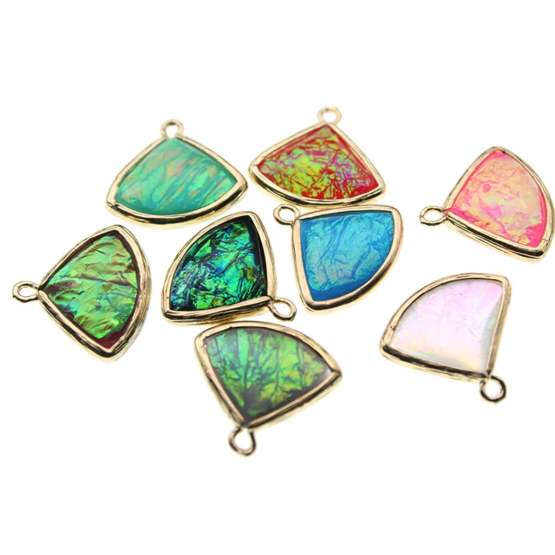 

4pc/lot 17x19mm Copper Metal Double-Side Resin Charms Pendant Multicolor Fan Shape Charm For Earring Necklace DIY Jewelry Making