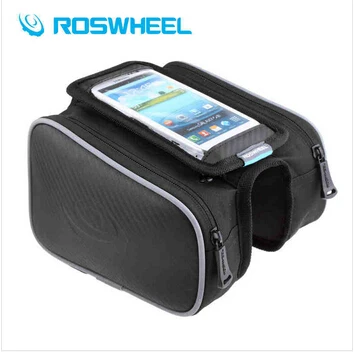 Best Roswheel Waterproof Cycling Bags Bike Front Frame Bag Tube Pannier Double Pouch for 5/5.5 inch Cellphone Touchscreen Bags 2